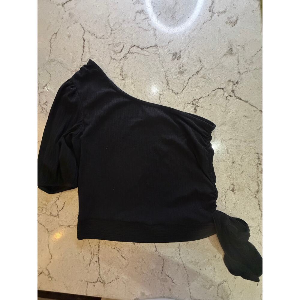 W5 One-Shoulder Ribbed Top with Side Bow - Size Small
